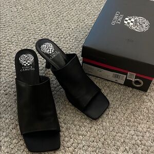 Vince Camuto Black Soft Sheep Mules